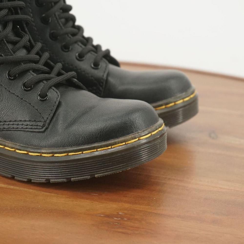 Dr. Martens Kids Black Leather Lace-Up Boots with Yellow Stitching - Picture 2 of 9